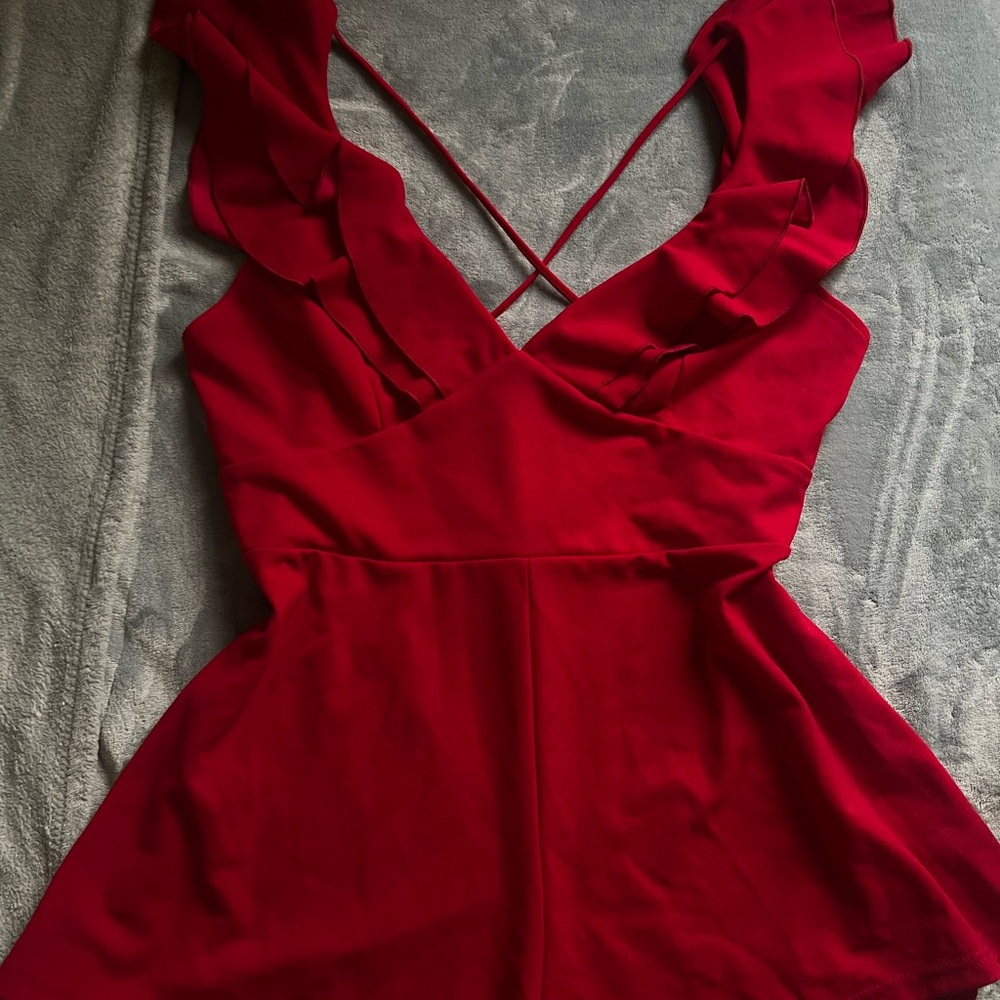 Elegant Red Sleeveless Romper